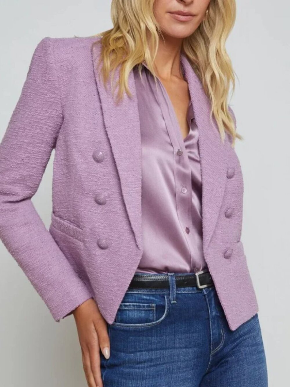 L'AGENCE Brooke Open-Front Tweed Blazer Wisteria Purple Size 2 - Picture 11 of 11